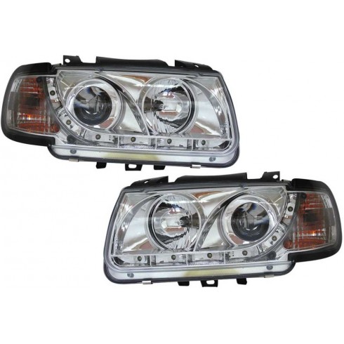 VW POLO 6N '94-'99 LED DRL LOOK ΕΜΠΡΟΣ ΦΑΝΑΡΙΑ ΧΡΩΜΙΟ, ΣΕΤ