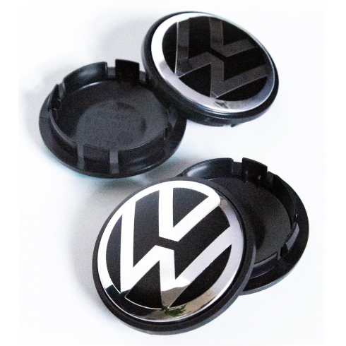 VOLKSWAGEN ΚΑΠΑΚΙΑ ΚΕΝΤΡΟΥ ΖΑΝΤΑΣ 57x66mm, ΜΑΥΡΟ/ΑΣΗΜΙ, 4 ΤΕΜΑΧΙΑ
